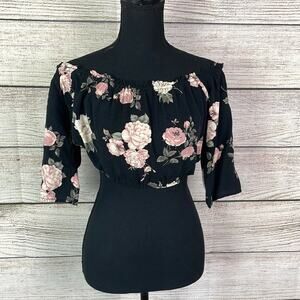 Heart & Hips floral bell sleeve off shoulder crop top women’s M